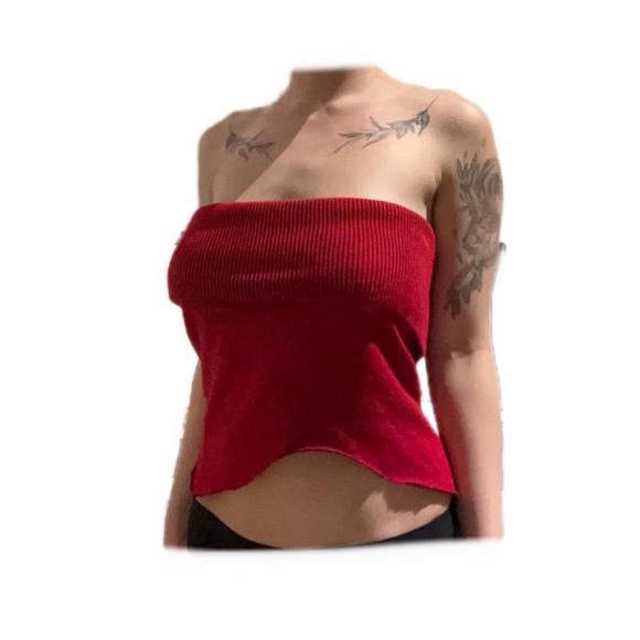 Red Stretchy Strapless Medium Y2k Foldover Top - Picture 1 of 2